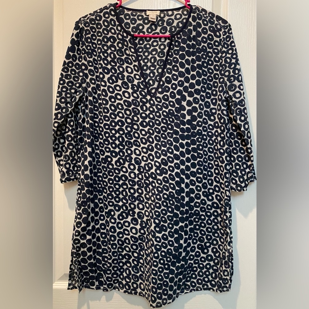 J.Crew Ultralight Weight Navy & Cobalt Blues Batik Circle Pattern Tunic